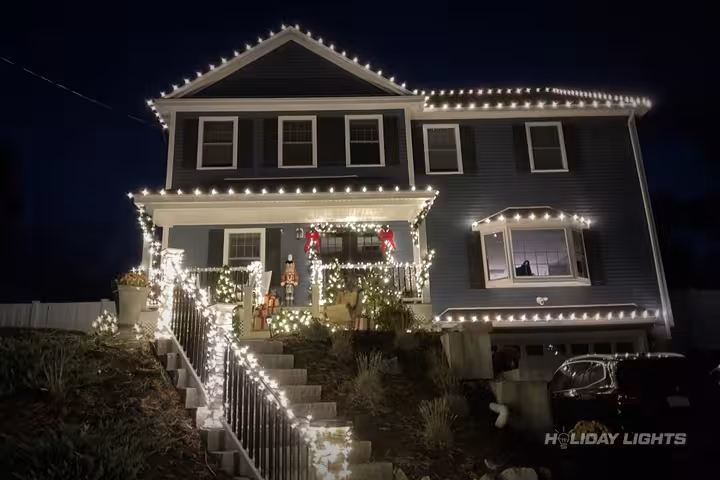 Beautiful Christmas lights installation for residential home in Reading MA